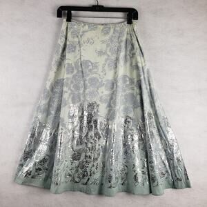 Isda & Co‎ Women's 2 Flared Midi Skirt Silver Baroque Rosette Floral Fairycore